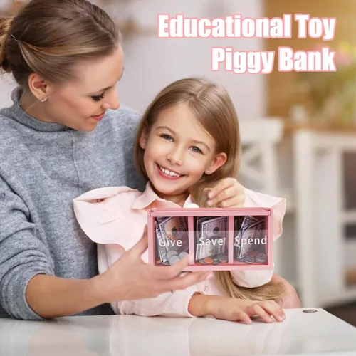 Vista 6 de Hucha para niños, hucha de ahorro de dinero para niños, caja de ahorro de dinero para niños y niñas, caja segura para ahorrar dinero, enseña a