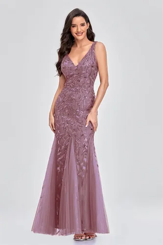 Vista 4 de VNBLIYV Vestido largo de noche sin mangas con cuello en V doble para mujer