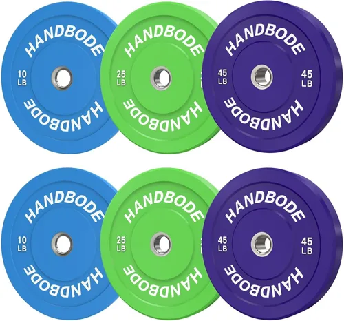 Vista 28 de HANDBODE Juego de discos de peso de 2 pulgadas de alto rebote, juego de discos olímpicos de 45/100/160/190/260/300 libras, juego de discos