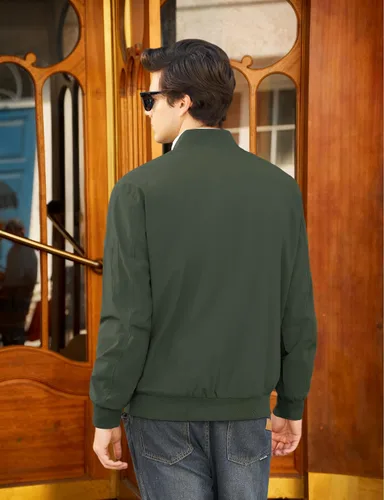 Vista 3 de CRYSULLY Chaquetas bomber ligeras para hombre, con cremallera completa, casual, rompevientos, de golf, a la moda, con bolsillo