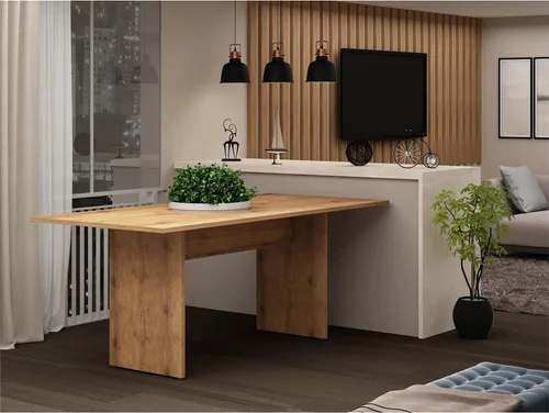 Vista 7 de Manhattan Comfort Nomad - Juego de comedor de 3 piezas para 6 personas con mesa de cocina moderna y 2 bancos, muebles de granja con acabado de grano