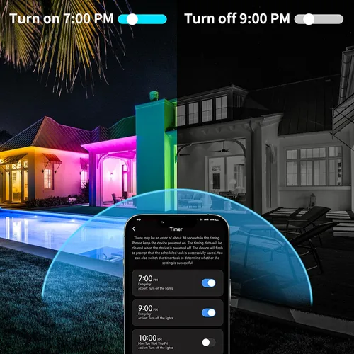 Vista 4 de KSIPZE Tira de luces LED de 15,5 m para exteriores, impermeable IP68, luces LED RGB para exteriores con botón y control de aplicación Bluetooth
