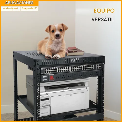 Vista 7 de RIVECO Rack de red 9U con cubierta superior reforzada, estante de piso de 4 postes sobre ruedas para equipo de 19 pulgadas y equipo estéreo, incluye