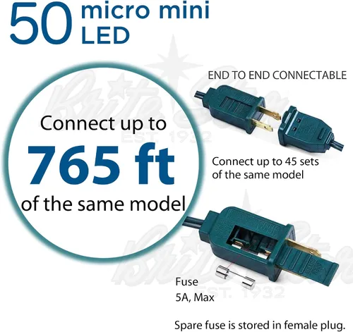 Vista 7 de Brite Star Mini luces LED micro de 50 litros, verde, cable verde