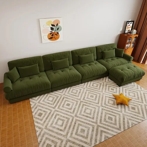 Vista 71 de Sofá modular de gran tamaño de 94 pulgadas, sofás seccionales grandes de color beige y blanco para sala de estar, juego de sofá de terciopelo, sofás