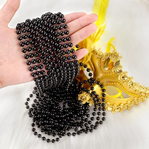 Vista 4 de ZZYFGH 12 Collares de Cuentas Negras, Collares de Cuentas de Navidad de 33'' 7mm, Disfraz de Collar de Cuentas de Mardi Gras Navidad, Accesorios