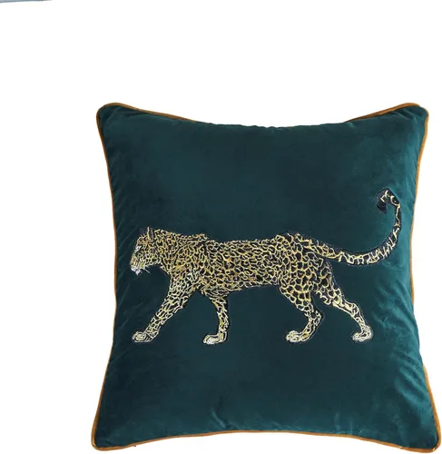 Vista 8 de Funda de Almohada de Leopardo Bordado de Lujo, Funda de Cojín de Tela de Terciopelo Bordado en Oro, Funda de Almohadas Decorativa con Estampado