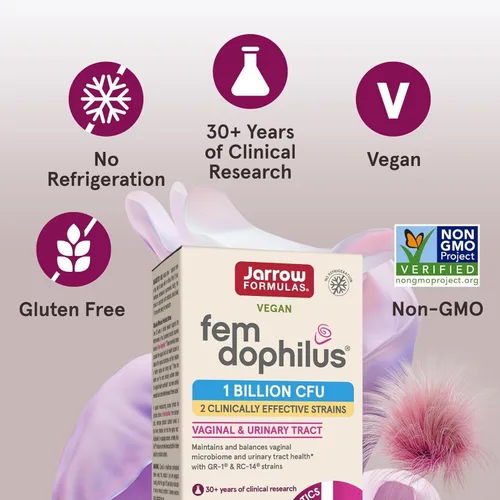 Vista 5 de Jarrow Formulas Fem-Dophilus - 1 mil millones de organismos por porción - 60 cápsulas vegetales - Probiótico para mujer - Salud del tracto urinario