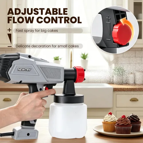 Vista 3 de NEWTRY Pistola pulverizadora de chocolate de 500 W para pasteles, pulverizador de pintura eléctrico de 110 V, kit de rociador de pasteles, 3 modos