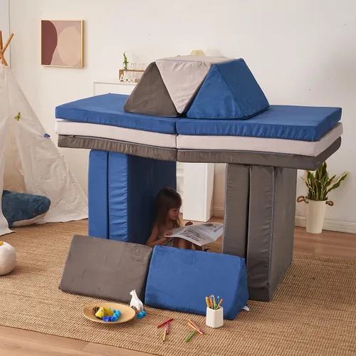 Vista 7 de jela Sofá de juego para niños, tamaño extendido, 8 piezas para la familia, sofá modular de espuma para niños y adultos, juego de casa