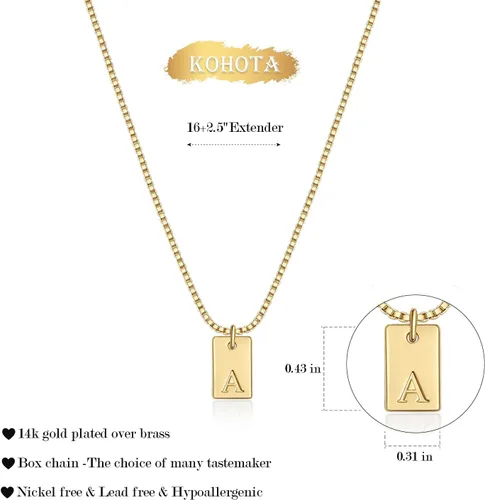 Vista 5 de Collares con inicial KOHOTA para mujer, personalizados, chapados en oro de 14 quilates, collar con letra de nombre, delicado collar con etiqueta