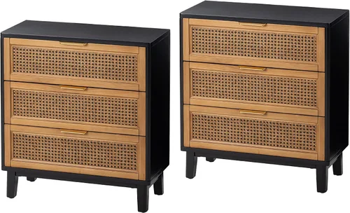 Vista 10 de COZAYH Mesita de noche de estilo granja moderna completamente ensamblada con líneas limpias, mesa auxiliar con 1 cajón, negro