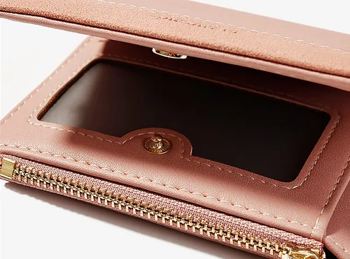 Vista 2 de Yafanqi Billetera pequeña para mujer, linda, adolescente, niñas, simple, plegable, delgada, compacta, carteras para mujer, E-Rosa, Minimalista