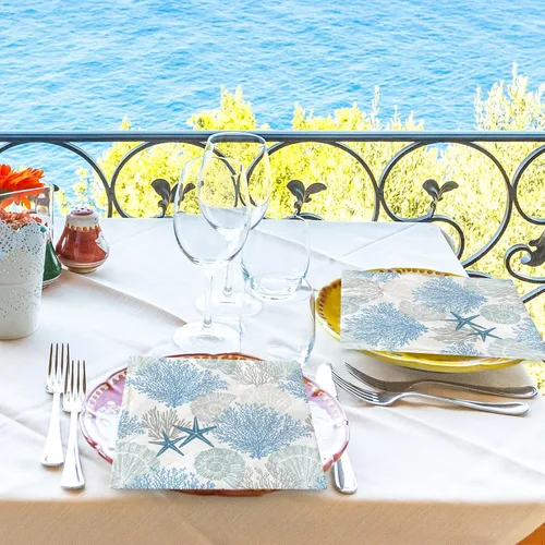 Vista 7 de AnyDesign 100 servilletas de papel de océano desechables con estrellas de mar y conchas de coral, servilletas de almuerzo con temática del mar
