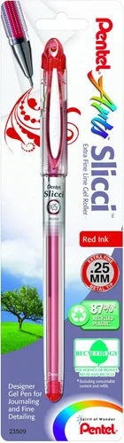 Vista 29 de Pentel Arts Slicci 0,25 mm bolígrafo trazo extra fino de gel, tinta roja, caja de 12 (BG202-B), Negro Paquete de 1