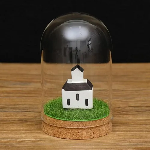Vista 4 de FLAMEER 10 piezas de 3.1x4.7 in cubierta de cúpula de cristal transparente Cloche Bell Jar Suculenta Terrarios con base de corcho de madera