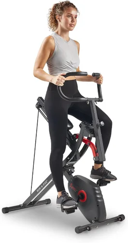 Vista 9 de Sunny Health & Fitness Row-N-Ride PRO, máquina de sentadillas completa para todo el cuerpo con banda de resistencia opcional, fácil de instalar