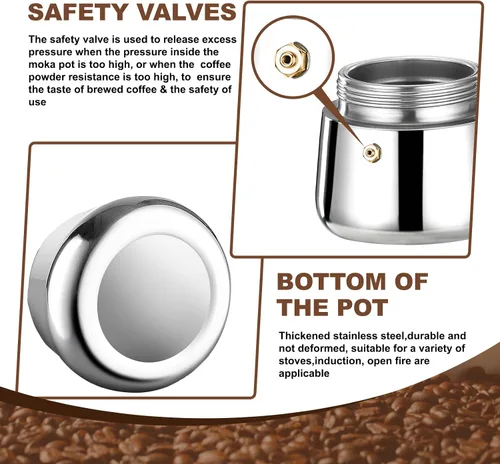 Vista 6 de 12 Tazas Cafetera de Espresso para Estufa Olla de Moka de Acero Inoxidable Percolador de Cocina Superior Cafeteras de Café Italianas Capaz
