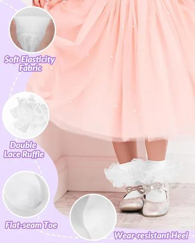 Vista 2 de Witwot Calcetines para niña pequeña con volantes grandes de encaje con volantes