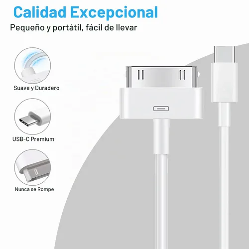 Vista 2 de Cable adaptador de 30 pines a USB C para iPhone, iPad, iPod, cable de datos de nueva generación, cable de carga de USB C a conector de base