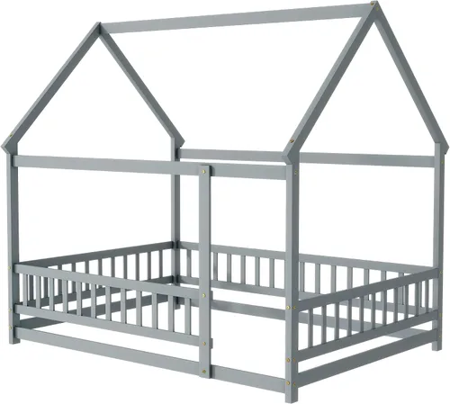 Vista 5 de Cama de tamaño matrimonial con valla y puerta, color gris