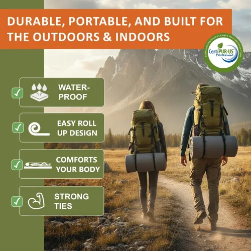 Vista 2 de Colchón impermeable multiusos para camping (26 x 72/30 x 75/38 x 75) almohadilla enrollable con parte inferior antideslizante lavable con cremallera
