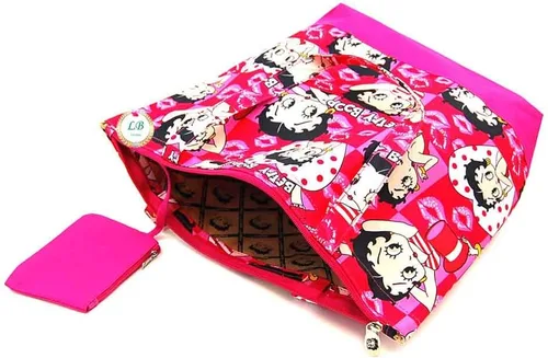 Vista 3 de Betty Boop Bolsa de compras de poliéster con monedero, estilo tote (rosa), grande, Rosado