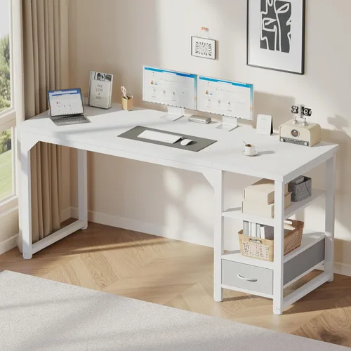 Vista 27 de Mericonia Escritorio de computadora, escritorio de juegos para espacios pequeños, mesa moderna de estilo simple para oficina en casa, mesa de Negro