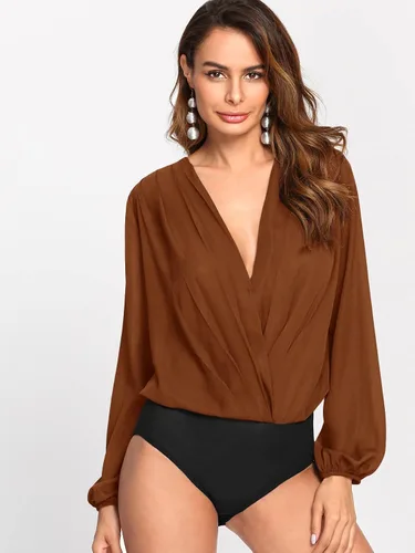 Vista 3 de Verdusa Enterizo de manga larga con cuello en V para mujer