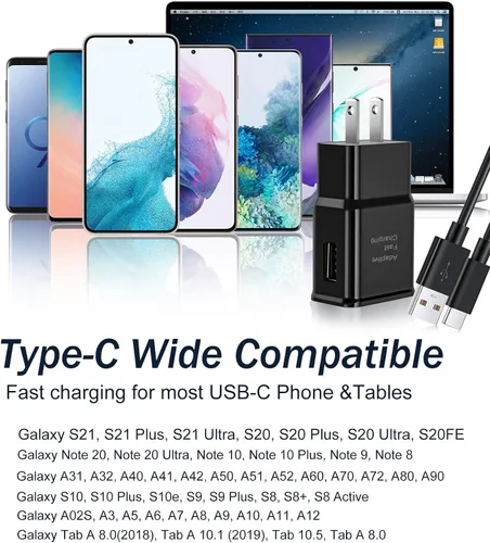 Vista 6 de Cargador tipo C de carga rápida, paquete de 2 cargadores rápidos adaptativos USB C Android para teléfono con 6 pies + 6 pies + cable de carga de 1.5