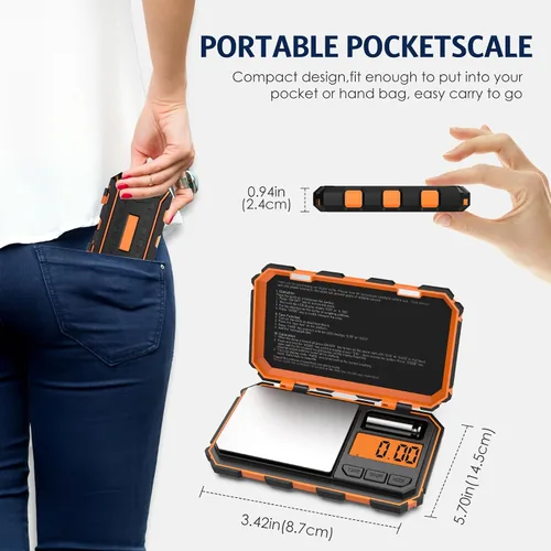 Vista 5 de Báscula digital de gramos, báscula de bolsillo de 7.05 oz x 0.00 oz, mini báscula de joyería de 6 unidades con pantalla LCD, función de tara