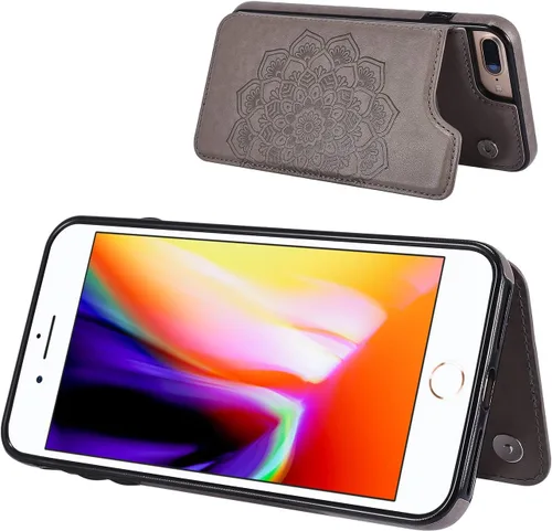 Vista 3 de UEEBAI Funda para iPhone SE 2022/7/8/SE 2020, funda de piel sintética con cierre magnético, ranuras para tarjetas, función de soporte