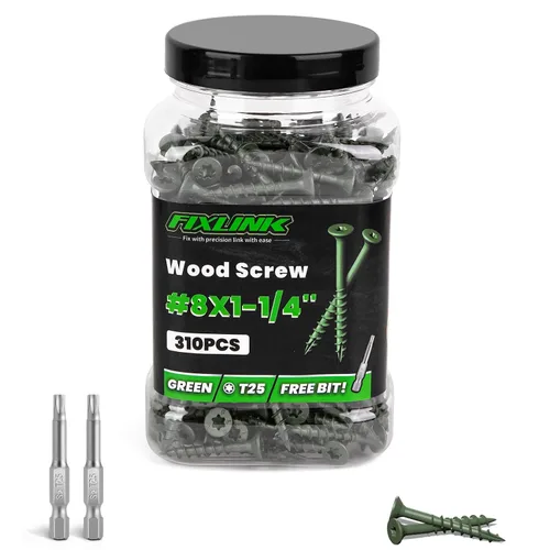 Vista 24 de Tornillos de madera de 1 pulgada, tornillos de cubierta FIXLINK #8 x 1, 150 piezas, con revestimiento epoxi, T25 Star Bit con revestimiento