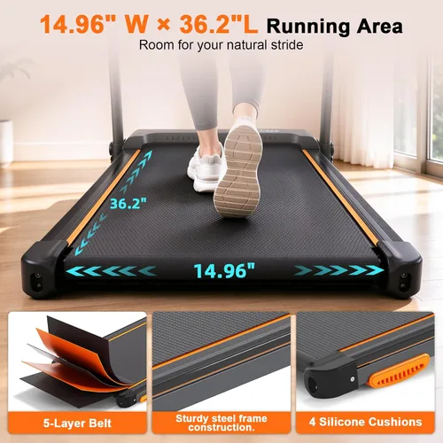Vista 5 de MEE GOO Walking Pad Treadmill with 12% Incline and Handle Bar, 2 in 1 Under Desk Treadmill for Home Office, 0.6-7.5 MPH, 330 LBS Capacity, Remote