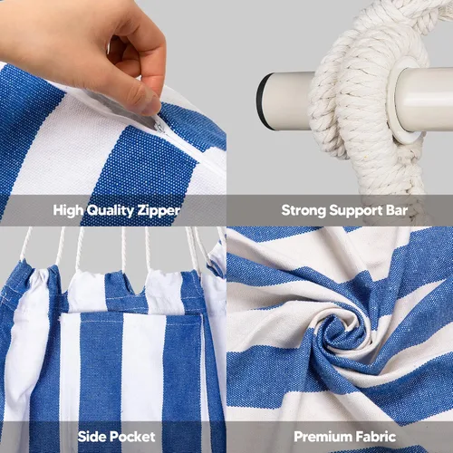 Vista 6 de SUNCREAT Sillas tipo hamaca con barra de soporte de acero, azul y blanco