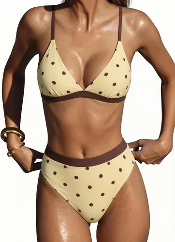 Vista 23 de SUUKSESS - Conjunto de bikini de dos piezas para mujer, con cintura alta y corte sexy, estilo triángulo 127 verde militar