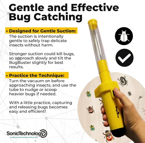 Vista 5 de Bugbuster aspiradora de arañas e insectos con tecnología sónica, funciona con batería y no daña.