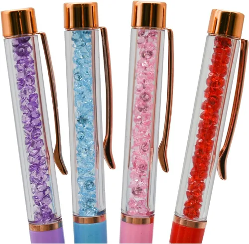 Vista 4 de 12 bolígrafos de diamantes de cristal floral, bonitos bolígrafos retráctiles con diamantes de imitación brillantes para escuela, oficina, boda