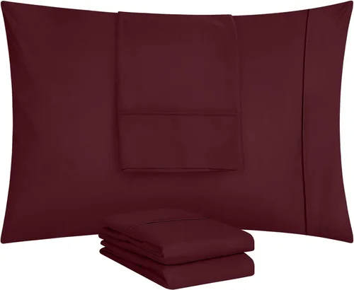 Vista 5 de Utopia Bedding - Paquete de 4 fundas de almohada con cierre de sobre, tela de microfibra cepillada suave, resistentes al encogimiento y a la Borgoña