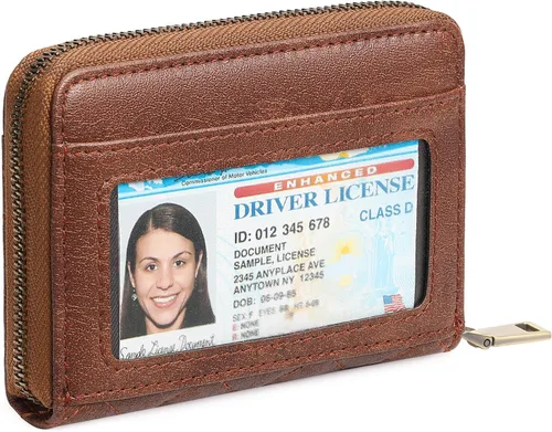 Vista 8 de FALAN MULE Cartera de Cuero para Tarjetas de Crédito con Bloqueo RFID Pequeña para Mujeres con Muñequera, Azul claro, Vintage