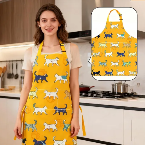 Vista 2 de Delantal de gato lindo delantal de cocina para mujeres y hombres, delantales divertidos para cocinar, hornear, pintura, jardinería y fiesta
