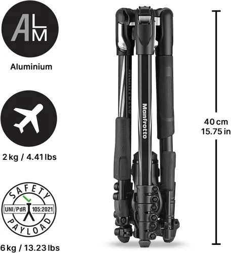 Vista 4 de Manfrotto Befree - Kit de trípode avanzado de 3 vías, trípode y cabezal