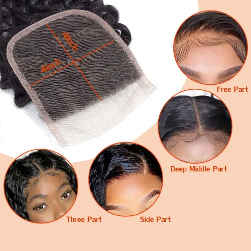 Vista 5 de Cabello humano rizado con cierre de encaje de 4 x 4, cabello humano prearrancado Jerry rizado ondulado 12A sin procesar brasileño virgen cierre
