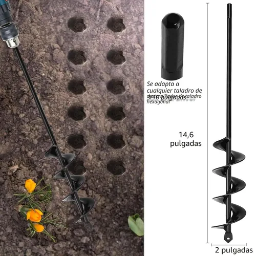Vista 2 de TCBWFY Broca de taladro de 5 x 37 cm para plantas de jardín, barrena rápida y taladro para bulbos y plantines, para taladros hexagonales de 8/20 cm