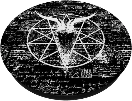 Vista 2 de PopGrip intercambiable Dark Academia Wiccan Gothic Satan Baphomet PopSockets en blanco y negro
