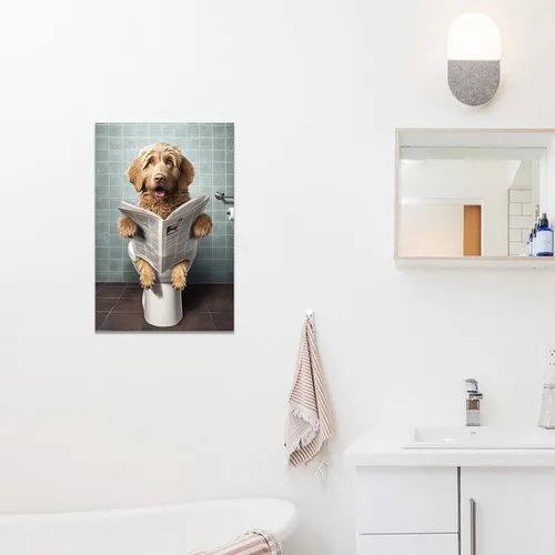 Vista 5 de CCWACPP Divertido arte de pared de animales para baño, arte de pared sentado en el inodoro, lectura de periódicos, impresiones en lienzo