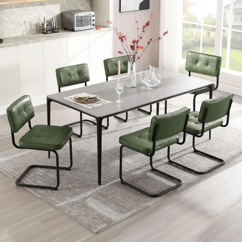 Vista 25 de Zesthouse Juego de 2 sillas de comedor de metal industrial, sillas de cocina tapizadas de cuero sintético con base de metal negro, para cocina