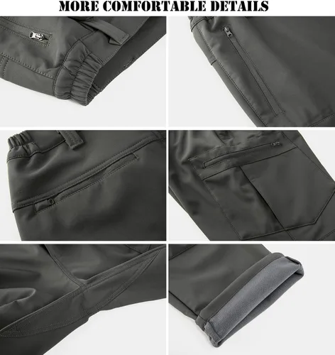 Vista 6 de NAVEKULL Pantalones de esquí de nieve para hombre, con forro polar softshell impermeable, tácticos, pantalones cargo para senderismo, snowboard