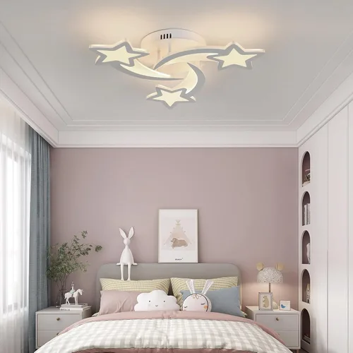 Vista 4 de Goeco Lámpara de techo Kidsroom, 3 modos de luz (3000 K/4500 K/6000 K) acrílico blanco cerca del techo, lámpara de techo de dibujos animados
