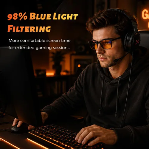 Vista 3 de ANRRI Amber Blue Light Glasses, Computer Gaming Glasses for Men Women